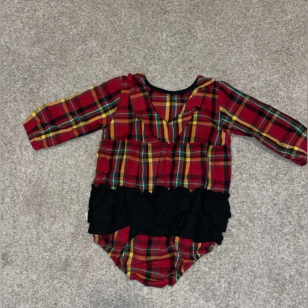 RuffleButts Holiday Plaid Bubble Romper